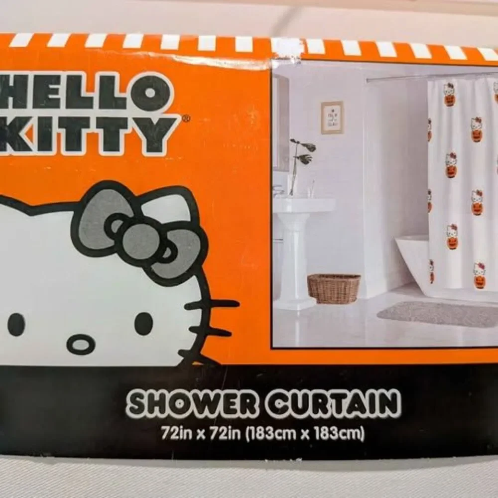 Hello Kitty Halloween Pumpkin Shower Curtain Sanrio 72x72 NWT Holiday Decor